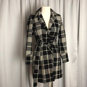 Tweed tie jacket coat sz small black & cream